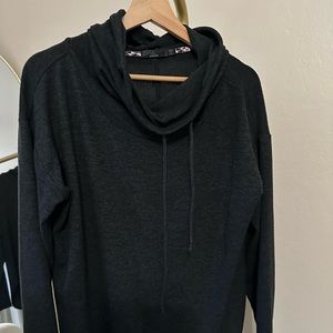 Ultra-soft Prana heathered dark gray cowl neck sweater, large